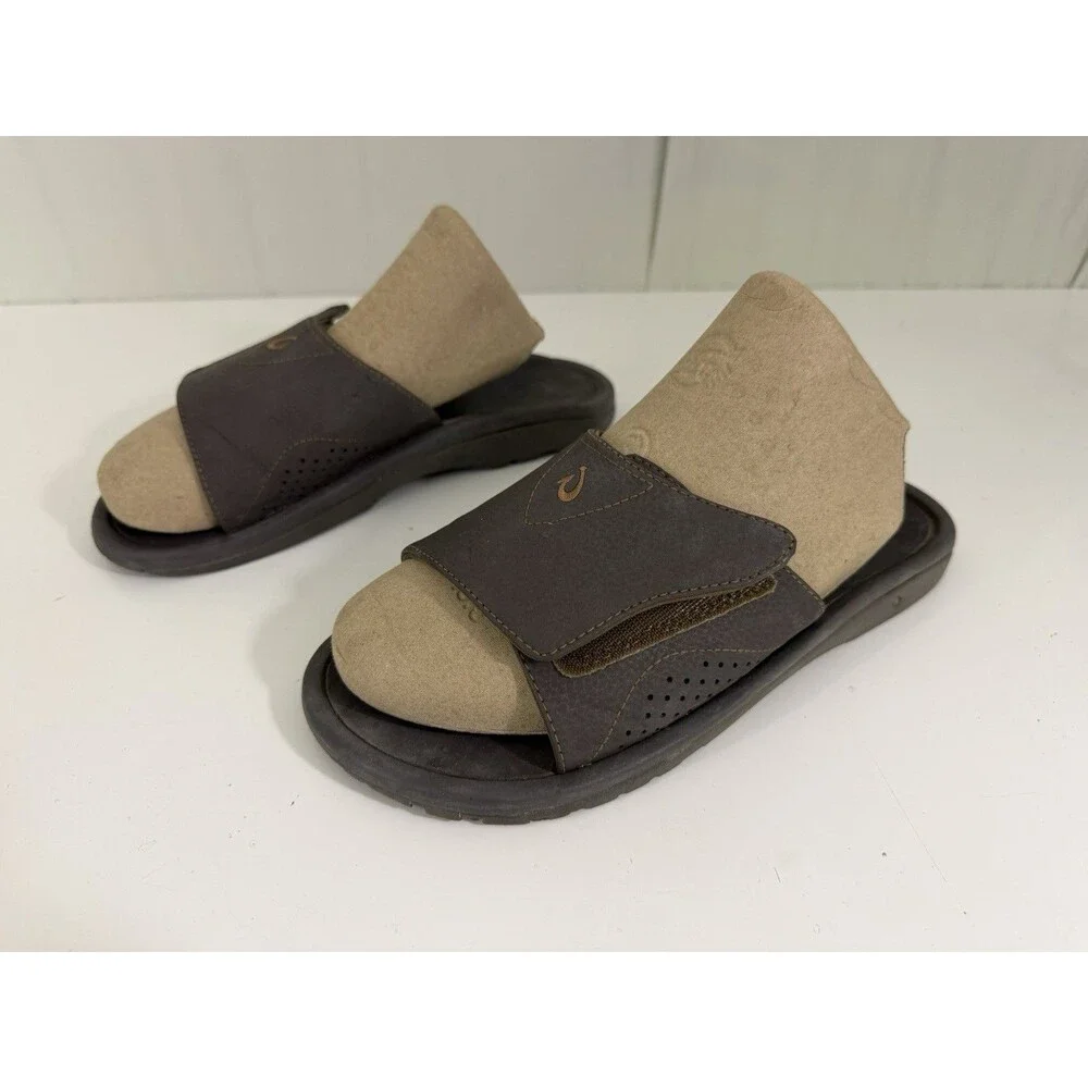 OLUKAI Dark Java Nalu Slide Sandals Mens Sz 9 EU 42 Beach Vibes  Hook & Loop